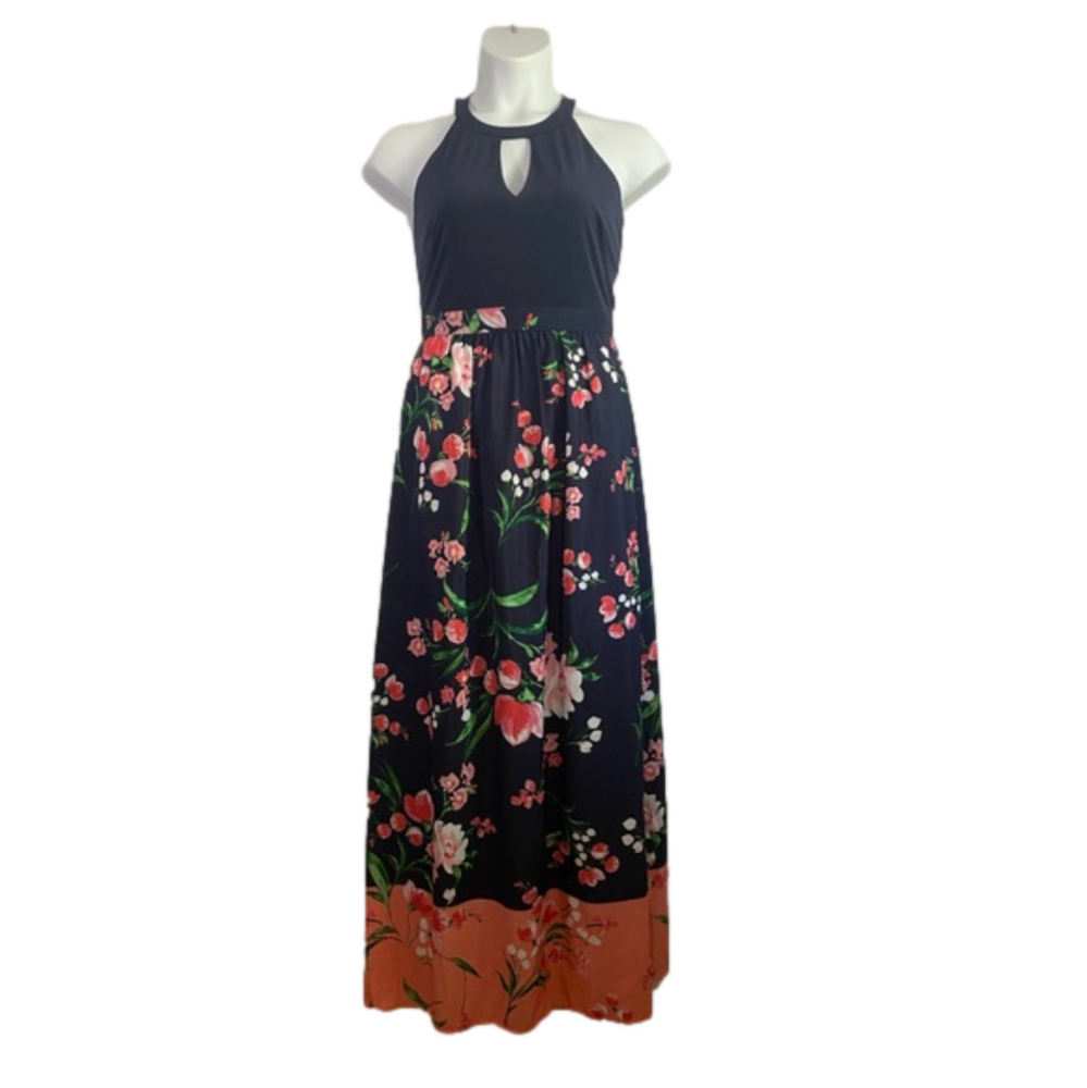 Vince Camuto Blue Floral Sleeveless Maxi Dress Size 8 EUC SKU0602